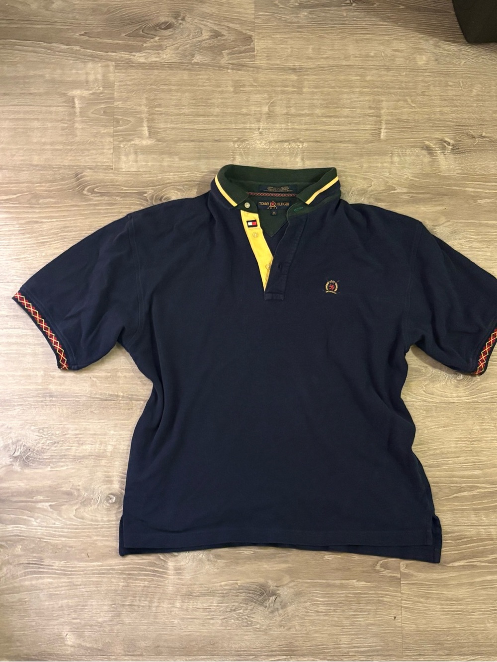 Tommy Hilfiger Navy Polo with Green & Yellow Trim